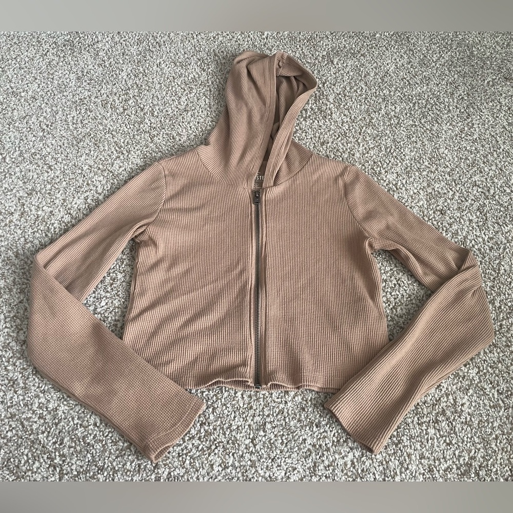 Hollister Waffle Knit Cropped Full Zip‎ Hooded Jacket Small